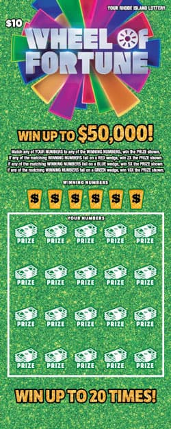 WHEEL OF FORTUNE Rhode Island Lottery scratch-off ticket