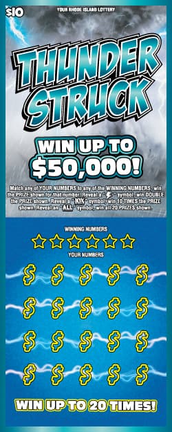 THUNDER STRUCK Rhode Island Lottery scratch-off ticket