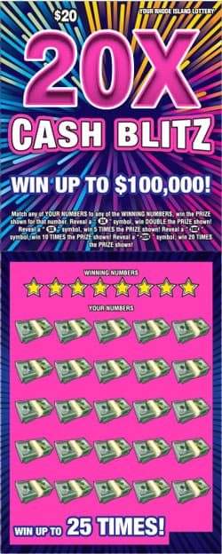20X CASH BLITZ Rhode Island Lottery scratch-off ticket