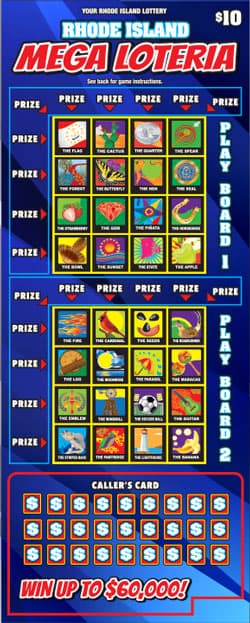 MEGA LOTERIA Rhode Island Lottery scratch-off ticket art