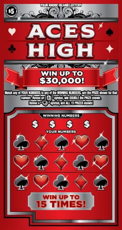 ACES HIGH Rhode Island Lottery scratch-off ticket art