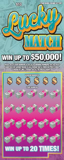 LUCKY MATCH Rhode Island Lottery scratch-off ticket