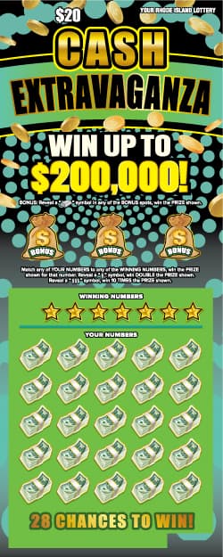 CASH EXTRAVAGANZA Rhode Island Lottery scratch-off ticket art