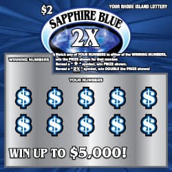 SAPPHIRE BLUE 2X Rhode Island Lottery scratch-off ticket
