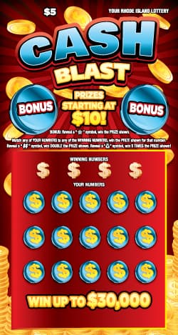 CASH BLAST Rhode Island Lottery scratch-off ticket art