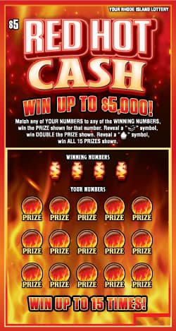 RED HOT CASH Rhode Island Lottery scratch-off ticket art