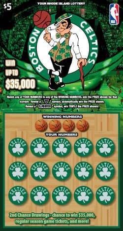 BOSTON CELTICS Rhode Island Lottery scratch-off ticket art