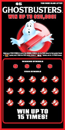 GHOSTBUSTERS JUMANJI Rhode Island Lottery scratch-off ticket art