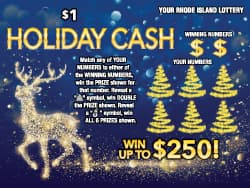 HOLIDAY CASH Rhode Island Lottery scratch-off ticket