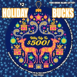 HOLIDAY BUCKS Rhode Island Lottery scratch-off ticket art