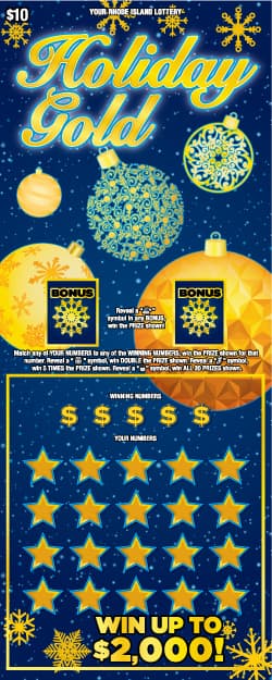 HOLIDAY GOLD Rhode Island Lottery scratch-off ticket art