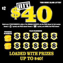 HIT $40 Rhode Island Lottery scratch-off ticket art
