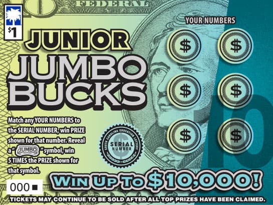 Junior Jumbo Bucks South Carolina Lottery scratch-off ticket art