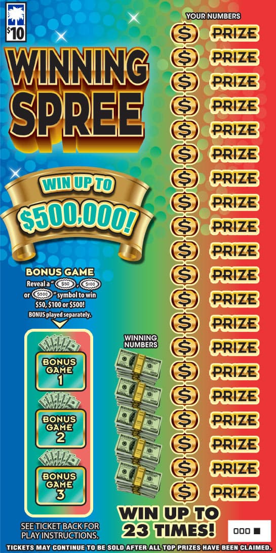 Winning Spree South Carolina Lottery scratch-off ticket