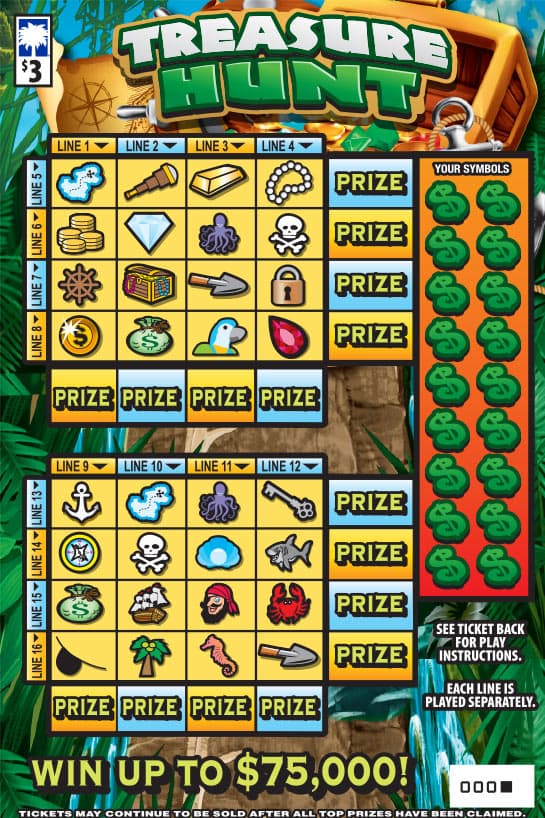 Treasure Hunt South Carolina Lottery scratch-off ticket art