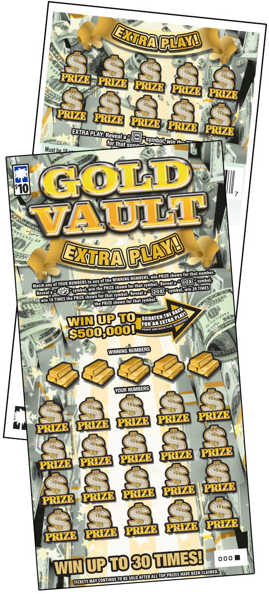Gold Vault Extra Play South Carolina Lottery scratch-off ticket art