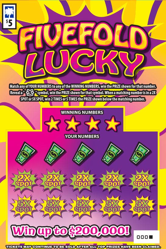 Fivefold Lucky South Carolina Lottery scratch-off ticket