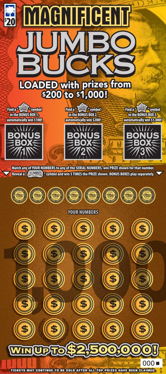 Magnificent Jumbo Bucks South Carolina Lottery scratch-off ticket