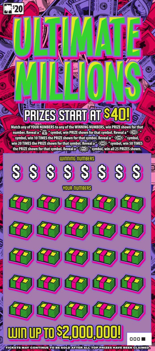 Ultimate Millions South Carolina Lottery scratch-off ticket