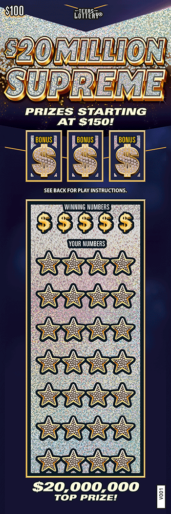 $20 Million Supreme Texas Lottery scratch-off ticket