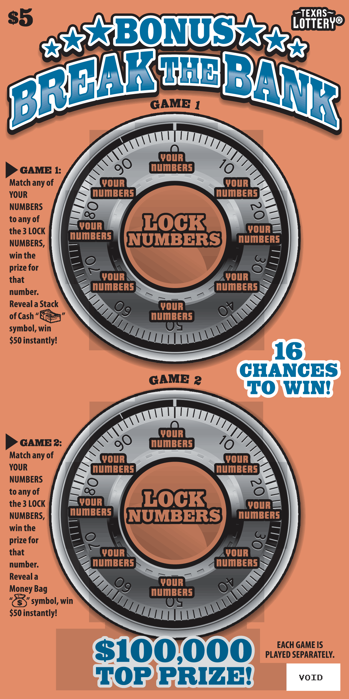 Bonus Break the Bank Texas Lottery scratch-off ticket