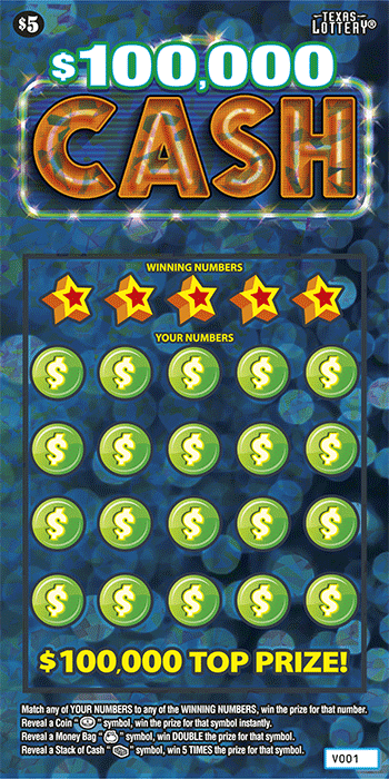 $100,000 Cash Texas Lottery scratch-off ticket
