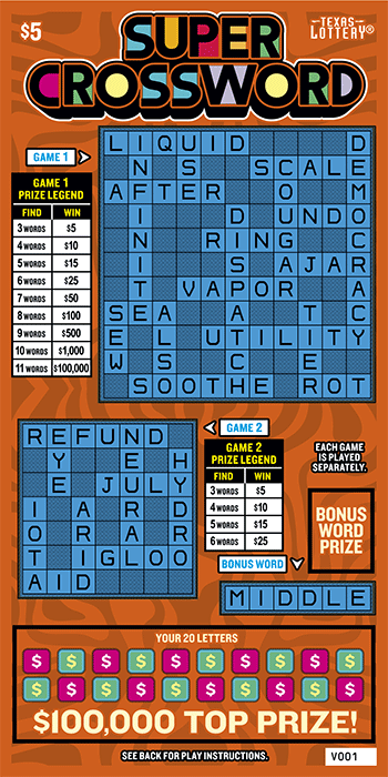 Super Crossword Texas Lottery scratch-off ticket