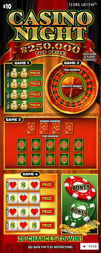 Casino Night Texas Lottery scratch-off ticket