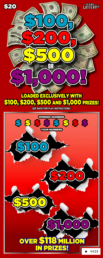 $100, $200, $500 OR $1,000! Texas Lottery scratch-off ticket