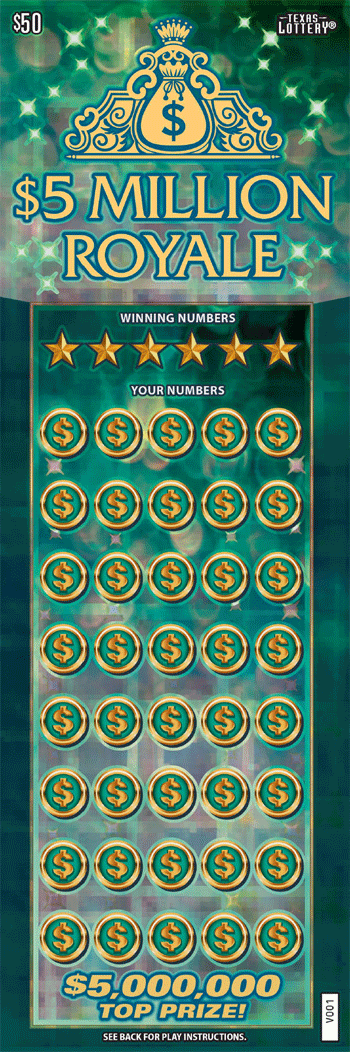 $5 Million Royale Texas Lottery scratch-off ticket
