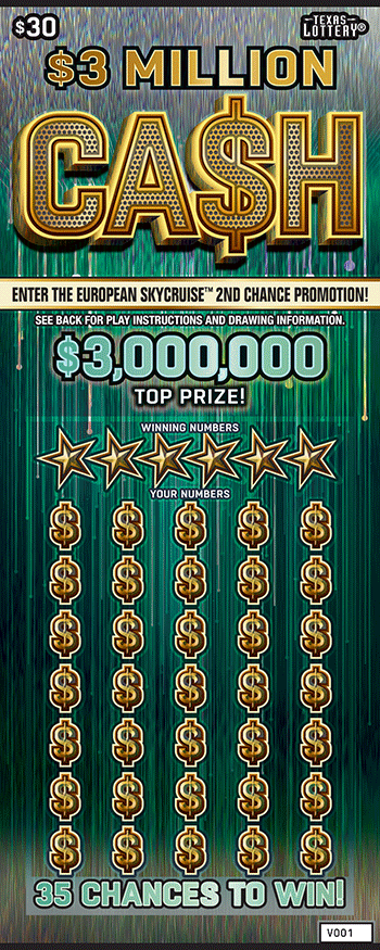 $3 Million Ca$h Texas Lottery scratch-off ticket