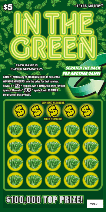 In the Green Texas Lottery scratch-off ticket art