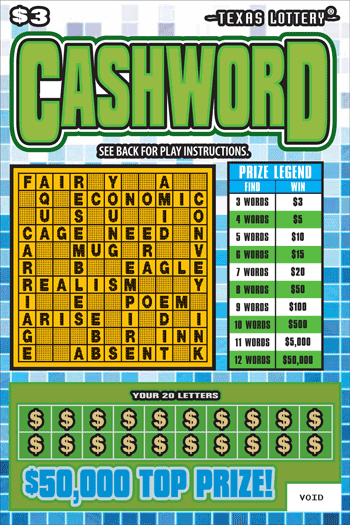 Cashword Texas Lottery scratch-off ticket