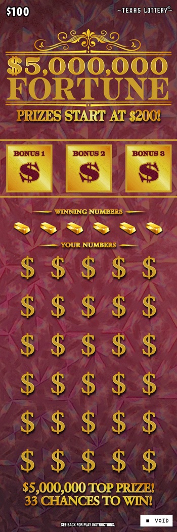 $5,000,000 Fortune Texas Lottery scratch-off ticket