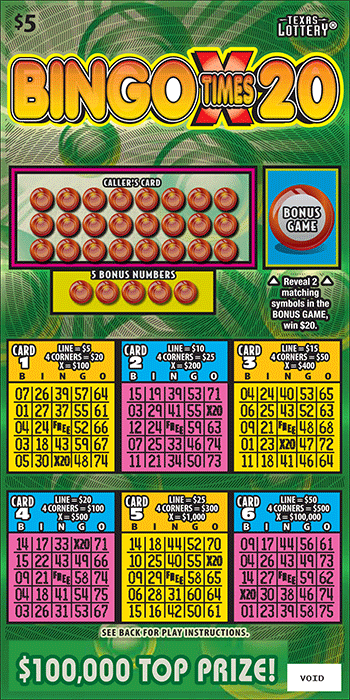 Bingo Times 20 Texas Lottery scratch-off ticket