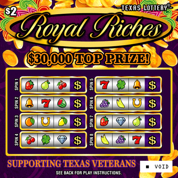 Royal Riches Texas Lottery scratch-off ticket art