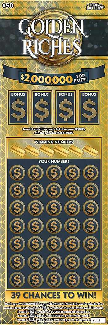 Golden Riches Texas Lottery scratch-off ticket