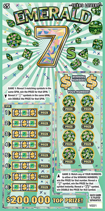 Emerald 7s Texas Lottery scratch-off ticket