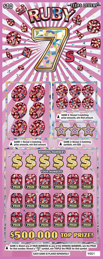 Ruby 7s Texas Lottery scratch-off ticket