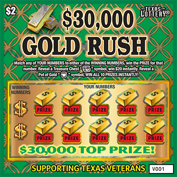 $30,000 Gold Rush Texas Lottery scratch-off ticket