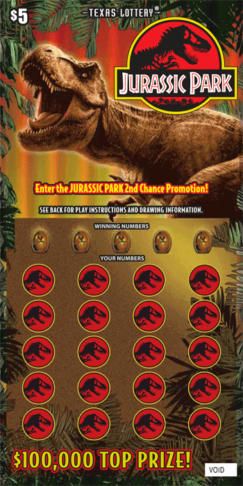 Jurassic Park Texas Lottery scratch-off ticket