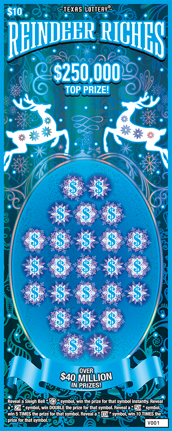 Reindeer Riches Texas Lottery scratch-off ticket