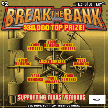 Break the Bank Texas Lottery scratch-off ticket art
