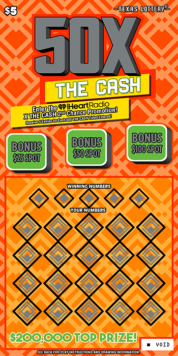 50X The Cash Texas Lottery scratch-off ticket art