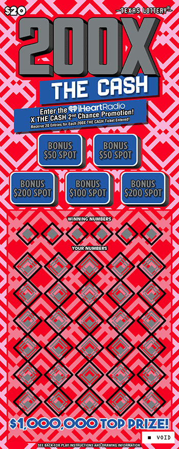 200X The Cash Texas Lottery scratch-off ticket