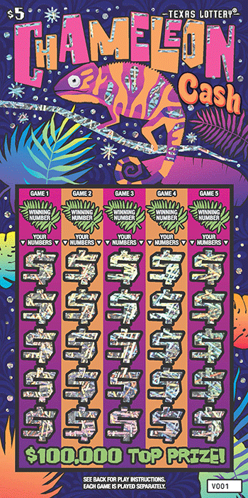 Chameleon Cash Texas Lottery scratch-off ticket art