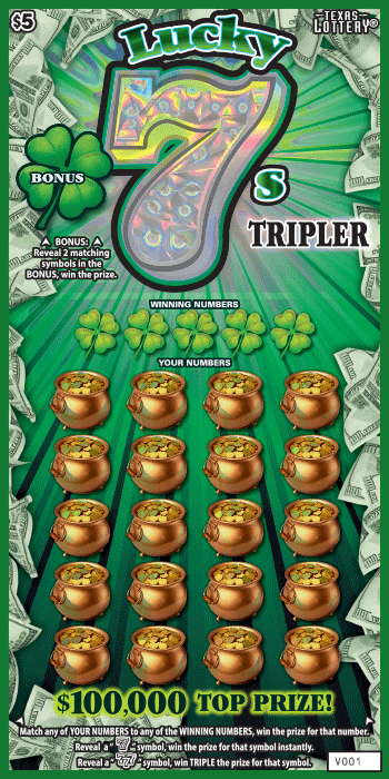 Lucky 7s Tripler Texas Lottery scratch-off ticket