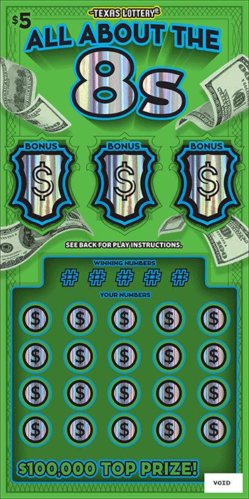 All About the 8s Texas Lottery scratch-off ticket