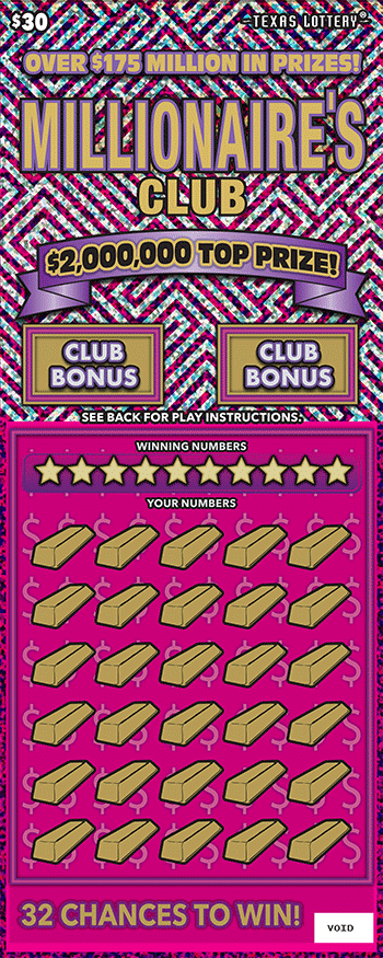 Millionaire's Club Texas Lottery scratch-off ticket