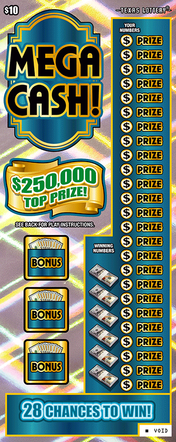 Mega Cash! Texas Lottery scratch-off ticket art
